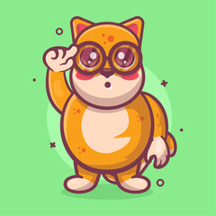 genius shiba dog animal character mascot with thinking expression isolated cartoon in flat style design