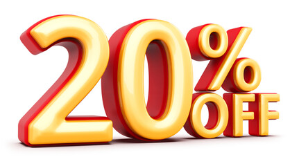20 Percent Off Sale Discount Red Numbers 3D Render