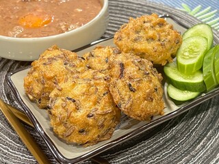 Korean blood sausage soup and baked egg dipped rice