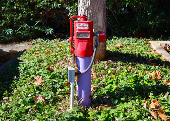A fire protection indicator post. fire post indicator valve Red fire protection Post Indicator...