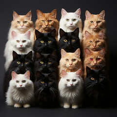 Fototapeta premium knolling of cats on black background. 
