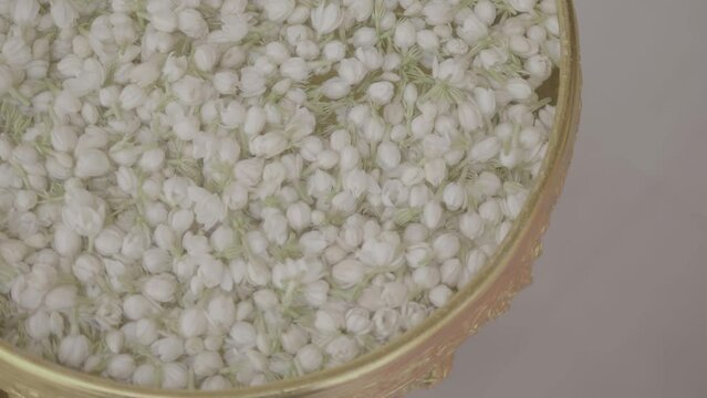 Jasmines flowers Buds in Water Inside a Gold Bowl Buddhism Buddhist Blessing