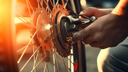 Auto Body Repairman Fixes Damaged Bike from Accident or Collision - obrazy, fototapety, plakaty