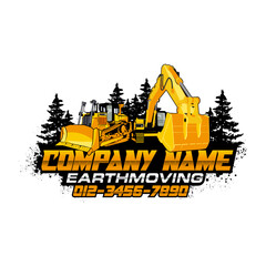 Dozer logo or tractor with excavator vector for construction company © Ryantha