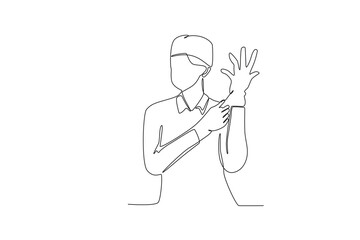 Single continuous line drawing of A doctor is preparing to perform an operation. Medical health care service workers concept one line draw design vector graphic illustration
