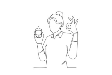 Single continuous line drawing of A doctor is recommending checking blood levels of people with diabetes. Medical health care service workers concept one line draw design vector graphic illustration

