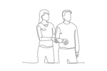 Single continuous line drawing of A female nurse is helping the elderly to do therapy. Medical health care service workers concept one line draw design vector graphic illustration
