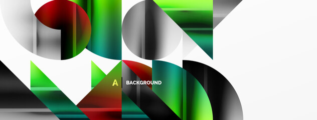 Fototapeta premium Elegant minimalist background with color metallic circles and triangles, creating harmonious composition of geometric shapes for wallpaper, banner, background, landing page