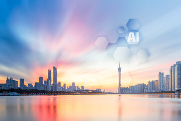 Guangzhou Urban Skyline Scenery and Artificial Intelligence Technology Concepts