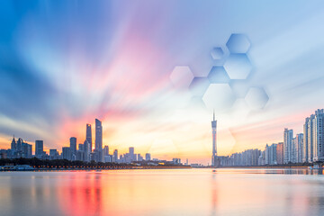 Guangzhou urban skyline and concept of technological intelligence

 - obrazy, fototapety, plakaty