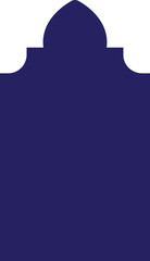 Blue Fill Shape Islamic door and window silhouette Arabic arch. Pattern in oriental style. Frame in Arabic Muslim design for Ramadan Kareem. Mosque gate shape isolated on Transparent background.