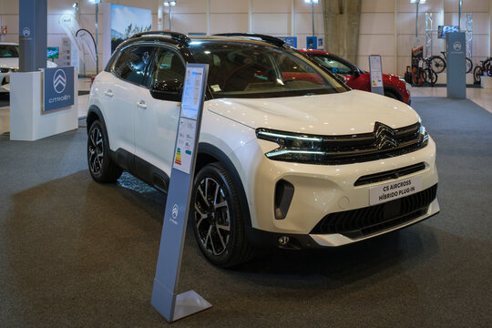 Lisbon, Portugal - May 12, 2023: Citroen C5 Aircross hybrid car on display at ECAR SHOW - Hybrid and Electric Motor Show