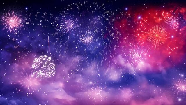 New Year's Eve fireworks celebration. seamless looping time-lapse virtual video animation background. Generated AI