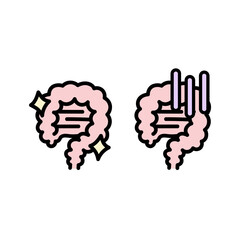 元気な腸と不調な腸のイラストセット