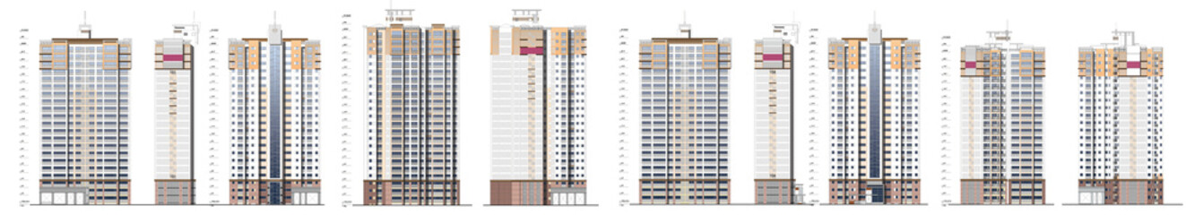 apartment building facade, Elevation design illustration of modern apartment