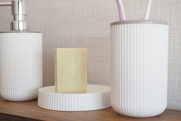 bathroom soap dispenser and toothbrush cup