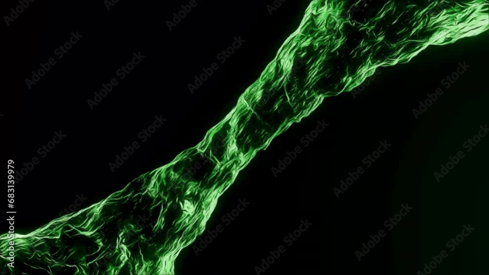 Wall mural moving 3d water tunnel in space. animation. side view of moving 3d fluid flow on black background. l