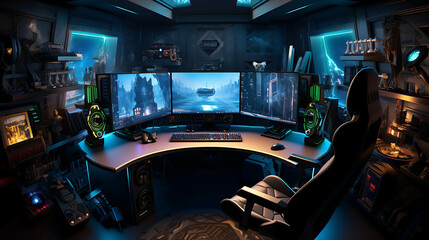 High-Tech Computer and Gaming Room: Realistic 8K Ultra-HD Setup