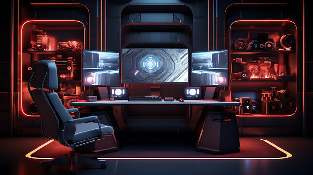 High-Tech Computer and Gaming Room: Realistic 8K Ultra-HD Setup