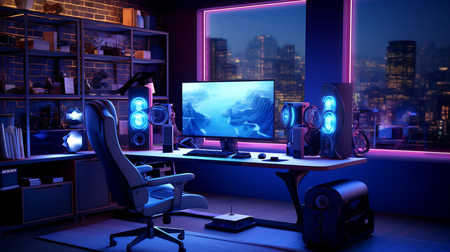 High-Tech Computer and Gaming Room: Realistic 8K Ultra-HD Setup