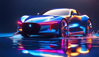 Gardinen Modern car in bright light and splashes of water, beautiful graphic illustration, pop art, © Perecciv