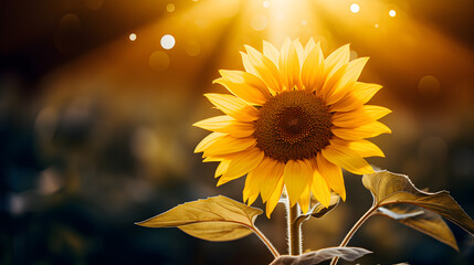 Sunflower Sits in the Sunset Light. Sunflower background. Copy Space - Generative Ai