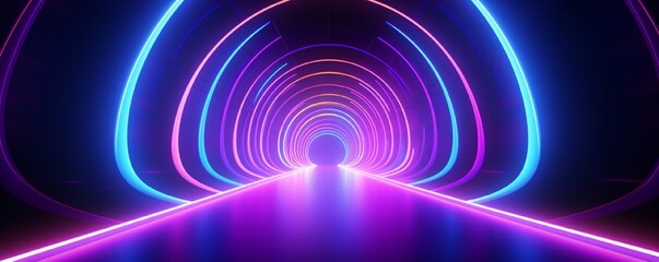 3d rendering, yellow pink blue neon light, abstract ultraviolet background, dynamic glowing lines, psychedelic stage, vibrant colors, empty room, tunnel, corridor, night club interior