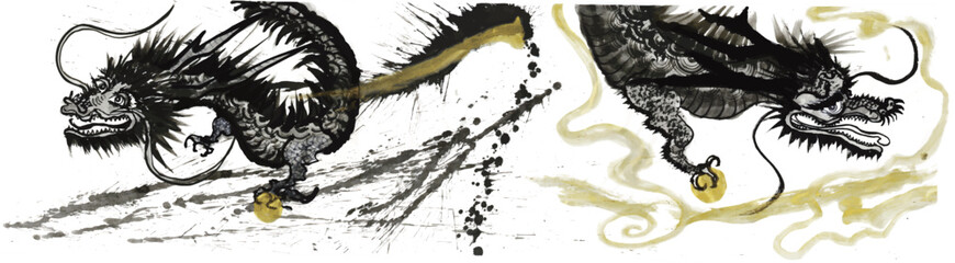 龍　辰年　手書きの毛筆イラスト