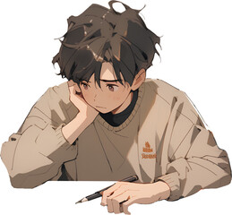 Asian high school student studying