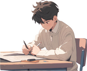 Asian high school student studying