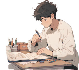 Asian high school student studying