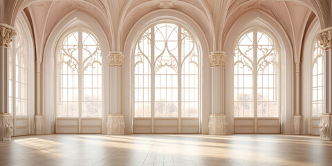 Fototapeta premium Grandiose room adorned with a magnificent arched ceiling and expansive high windows