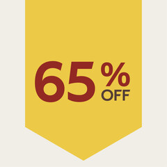 65% discount label. for sale. promotion. special offer promotion. discount percentage. vector flat design. sixty five percent