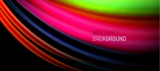 Rainbow color wave lines on black. Techno or business abstract background for posters, covers, banners, brochures, websites