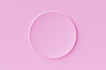 3D illustration  of  pink  round  frame  on a  monochrome wall for design