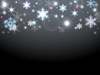 Fototapeta na wymiar クリスマスのキラキラネオンと雪の結晶が綺麗なフレーム背景イラスト