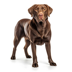 Chocolate Labrador Retriever Dog Isolated on White Background - Generative AI
