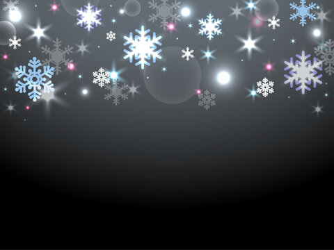 クリスマスのキラキラネオンと雪の結晶が綺麗なフレーム背景イラスト