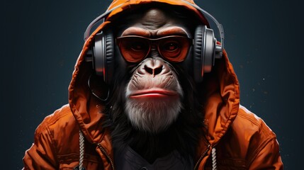 Poster of a monkey wearing a hood and glasses - obrazy, fototapety, plakaty
