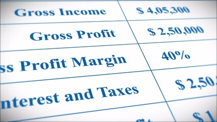 Animated Financial Report with scrolling Gross Profit margin, Net profit margin Cost of goods sold, Gross Income, and EBIT. - Powered by Adobe