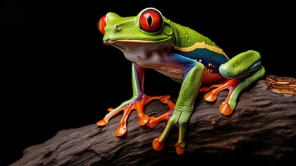 Red-eyed tree frog perched on a stalk