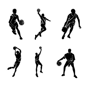 Set of images of basketball players