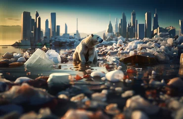 Ingelijste posters The critical crossroads of the polar bear's extreme life due to human environmental pollution. polar bear in the region, which is threatened by global warming.  © Hwang