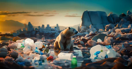 Foto op Canvas The critical crossroads of the polar bear's extreme life due to human environmental pollution. polar bear in the region, which is threatened by global warming.  © Hwang