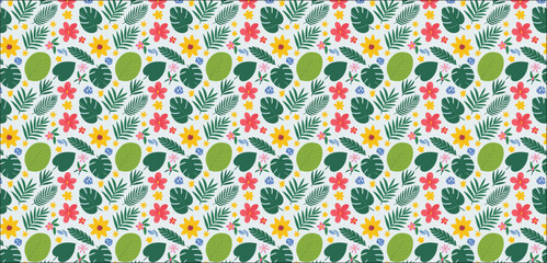 seamless pattern with flowers, Seamless pattern of palm leaves and tropical flowers