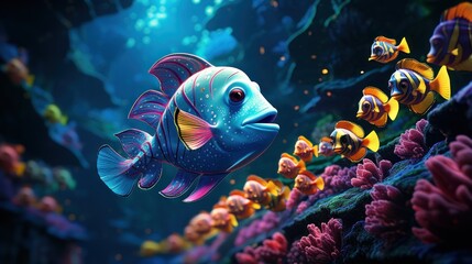 Fototapeta na wymiar Colourful trohical fish swimming in a coral reef.UHD wallpaper