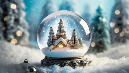 Fototapeta na wymiar Snow globe with Christmas decorations in snow background