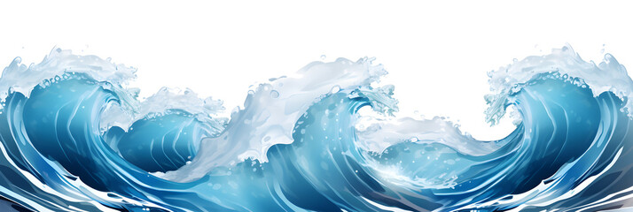 ocean waves baner isolated on transparent background - design element PNG cutout - obrazy, fototapety, plakaty