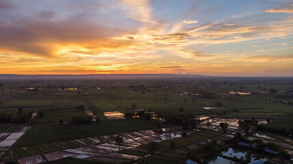 Obraz premium Thailand Grass Rice Fields HDR Sunset at Udon Thani