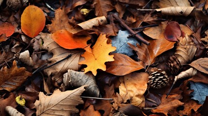 Macro shot of the forest floor, showing fallen leaves. Nature's artistry.